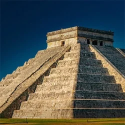 Morning sun shines down onto Chichen Itza's eastern face